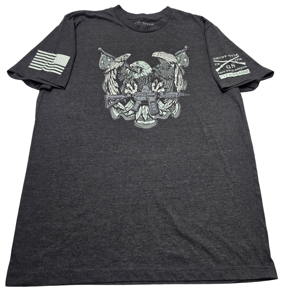 Grunt Style Club Member Mens Large Gray Eagle Rifle Graphic T-Shirt